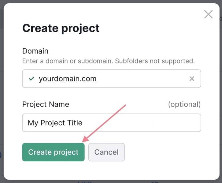 Semrush create project