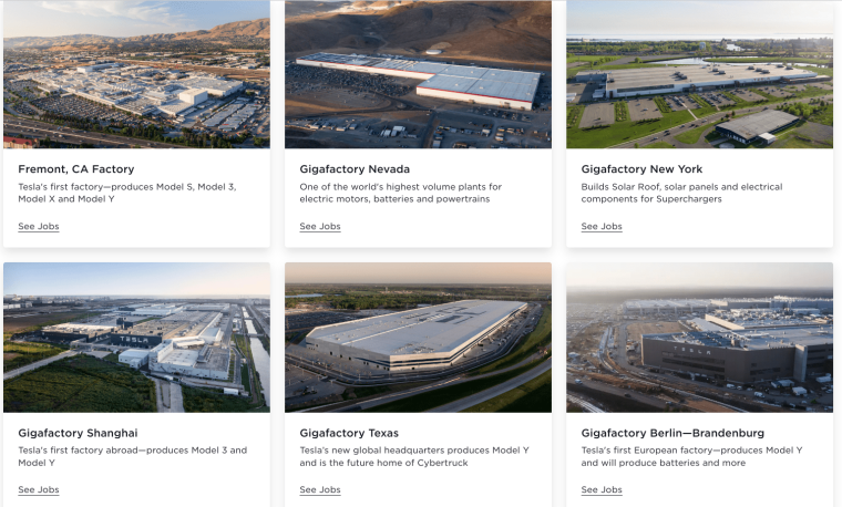 Tesla Manufacturing locations