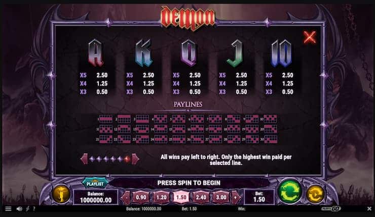 Demon slots paylines