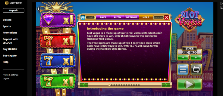 Slot Vegas Slot Menu