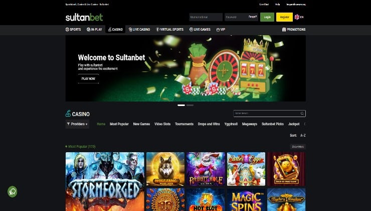 The homepage of the casino at Sultanbet