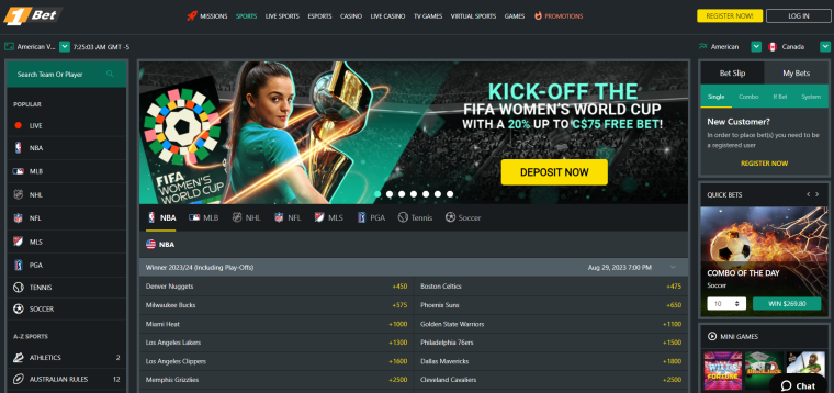 1Bet home page