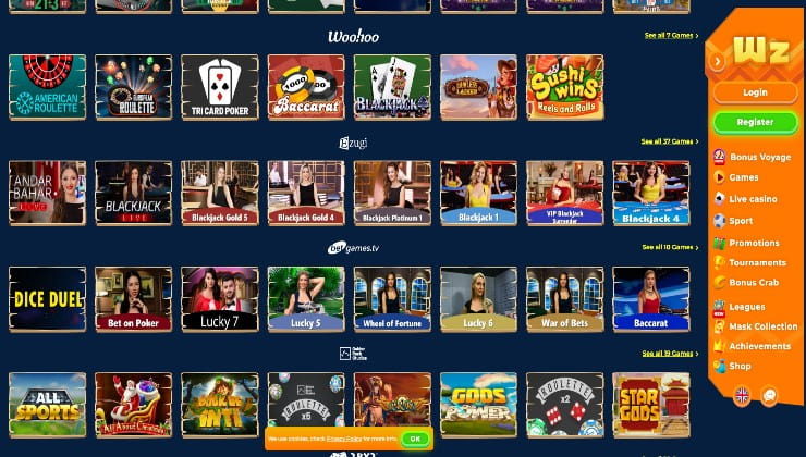 The Ezugi live games nestled in amongst the rest at Wazamba Casino