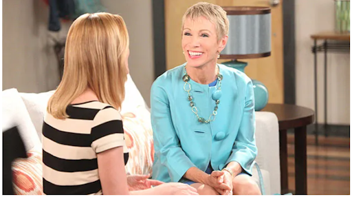 Barbara Corcoran talking to another woman on a couch