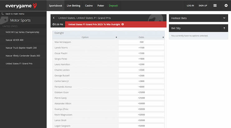 F1 outright winner betting Everygame lobby