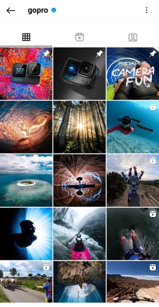 Screenshot of GoPro's Instagram account where it shares user-generated content