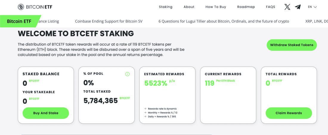 Bitcoin ETF Token Staking Information