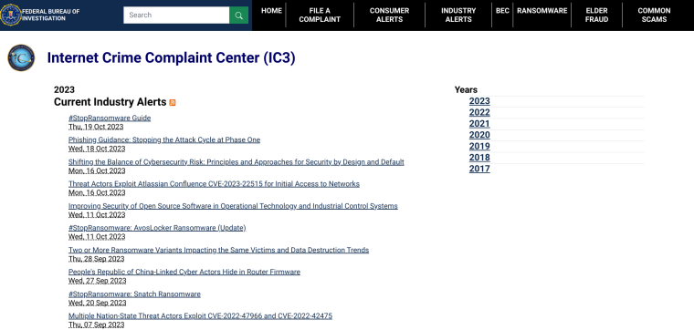 IC3 Updates page