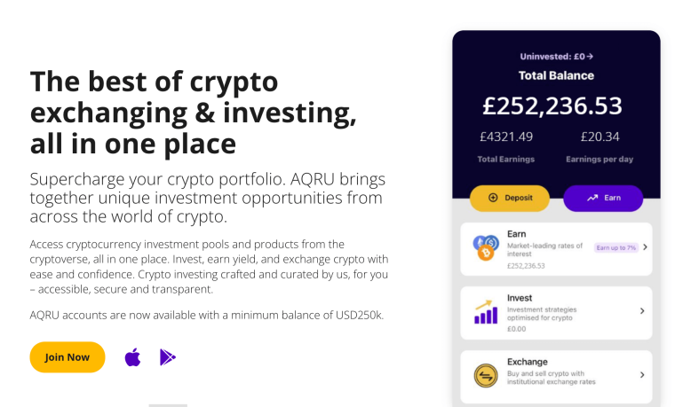 crypto interest on AQRU homepage