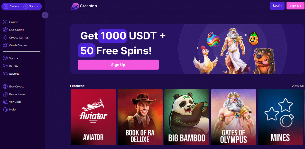 User Interface on Crashino Casino