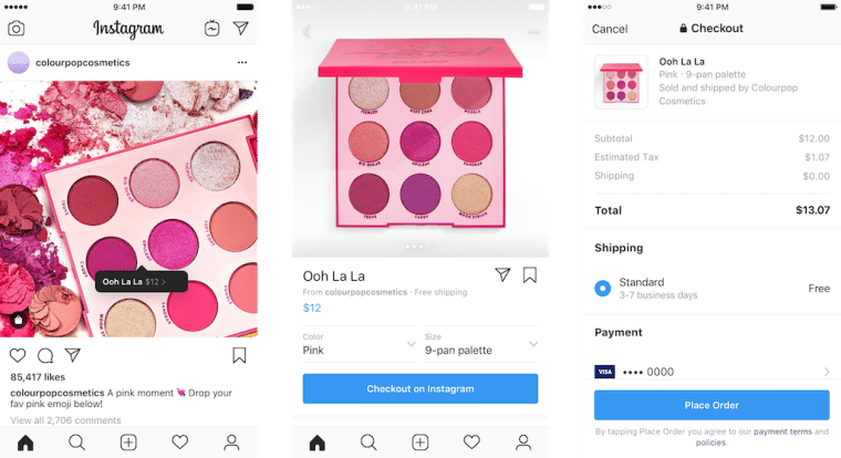 Shoppable Instagram post from the brand Colour Pop Cosmetics