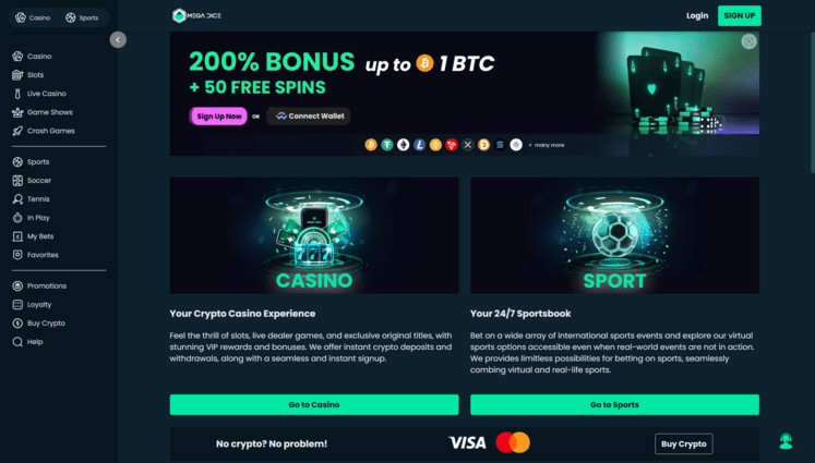 Mega Dice Casino Homepage