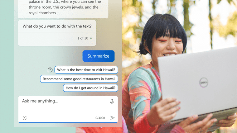 Microsoft Copilot's chatbot asking the user what they want to do with the text