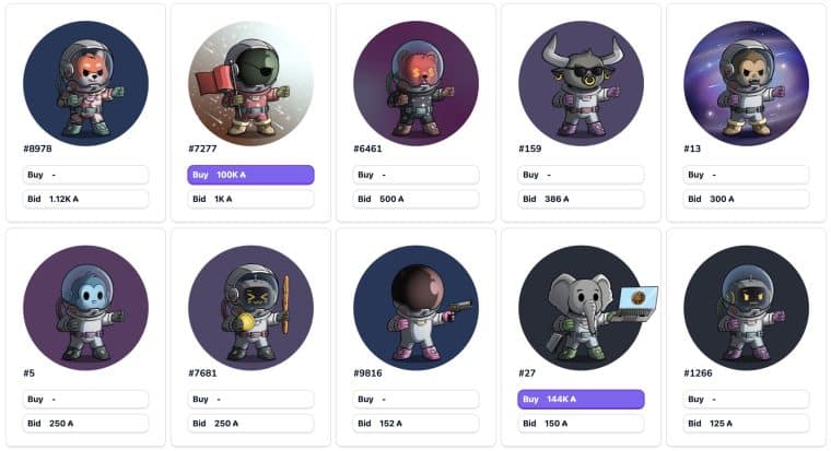 Spacebudz NFT Collection Marketplace Preview