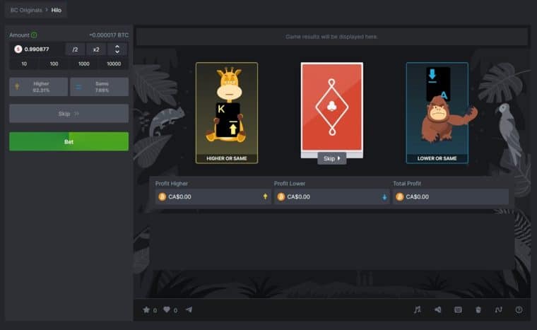 BC.Game HiLo Gameplay