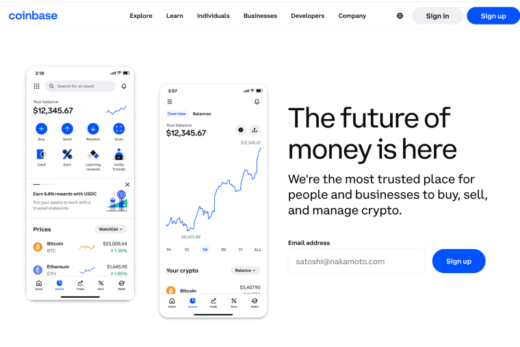 Coinbase homepage