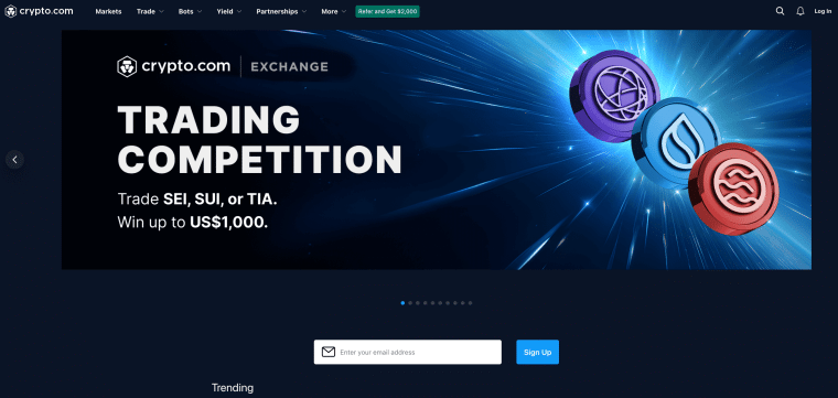 Crypto.com exchange homepage