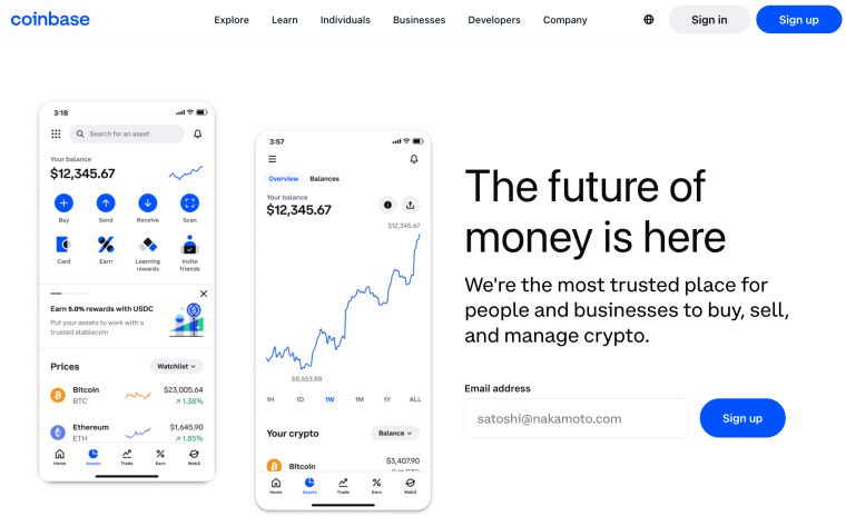 coinbase platform homepage