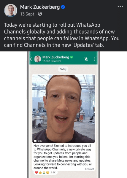 zuckerberg new whatsapp annoucement