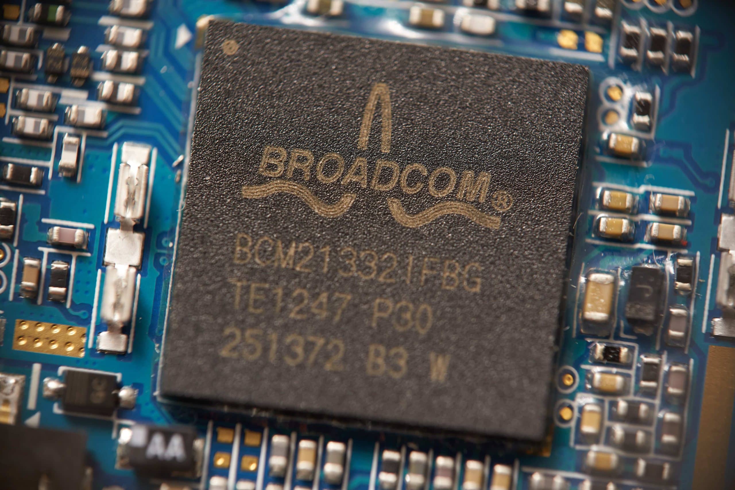 chip with broadcom logo on it