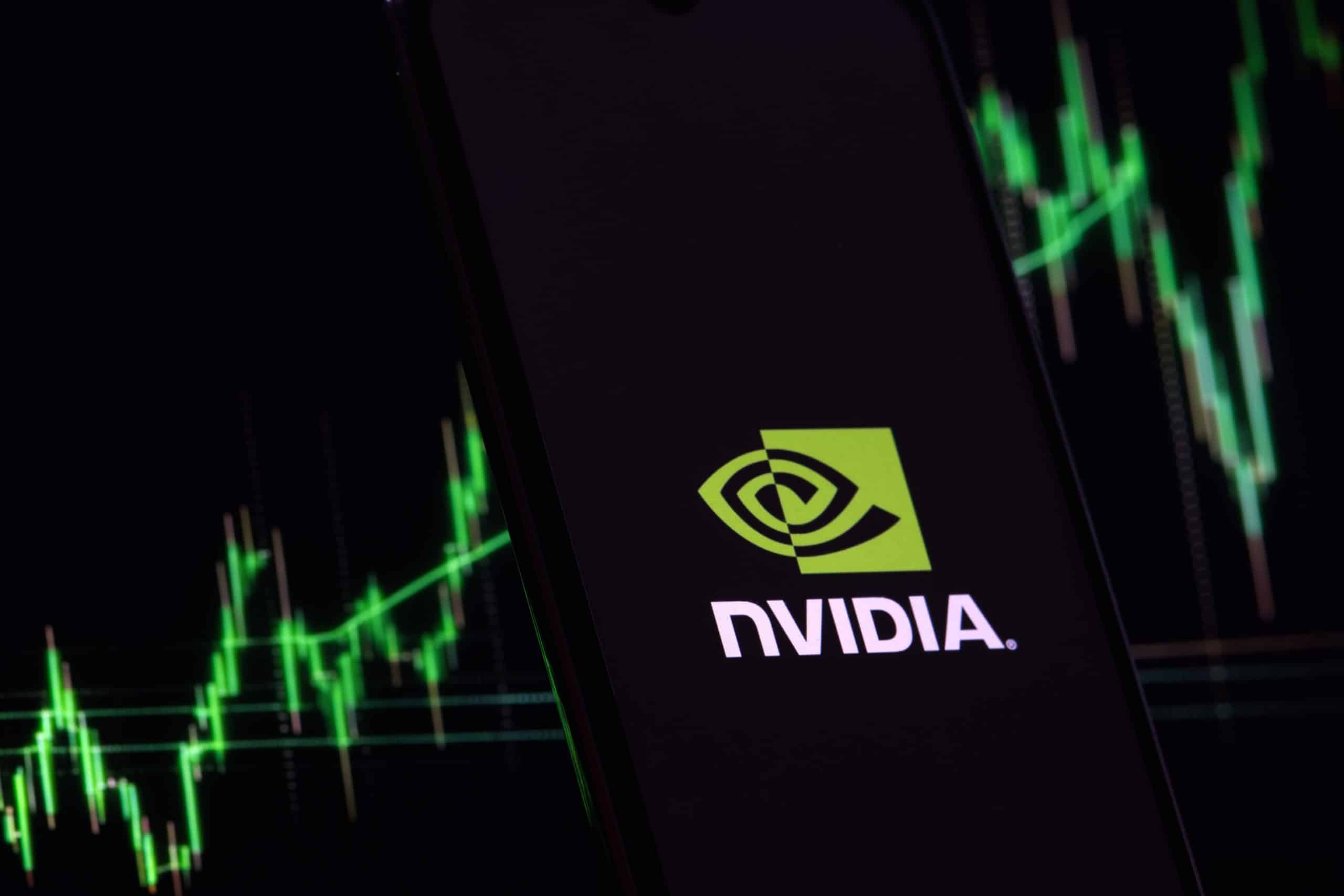 nvidia on a phone with a chart in the background