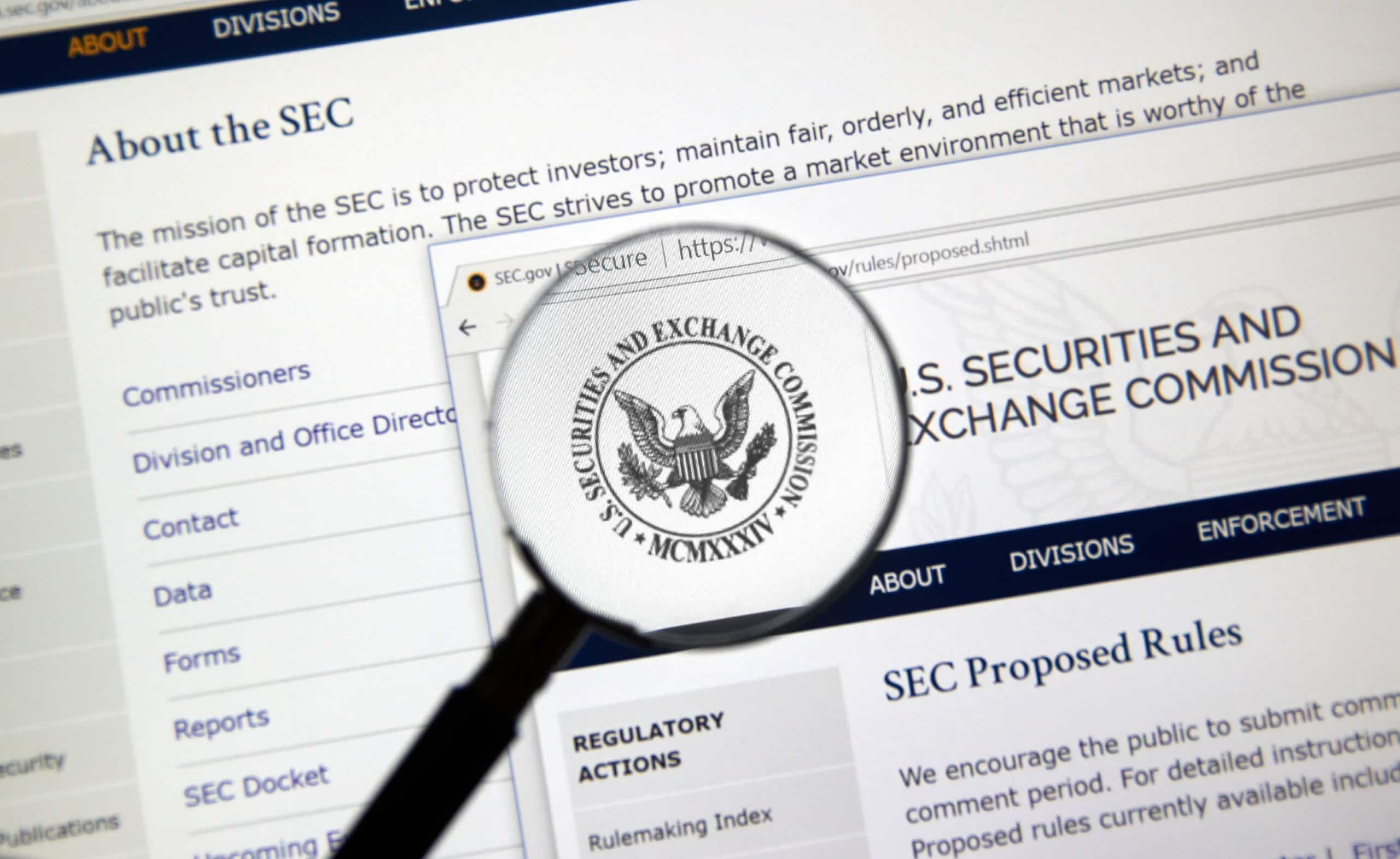 SEC website with a magnifying glass