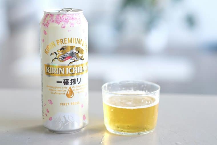 Photo of a can and a glass of Kirin Ichiban