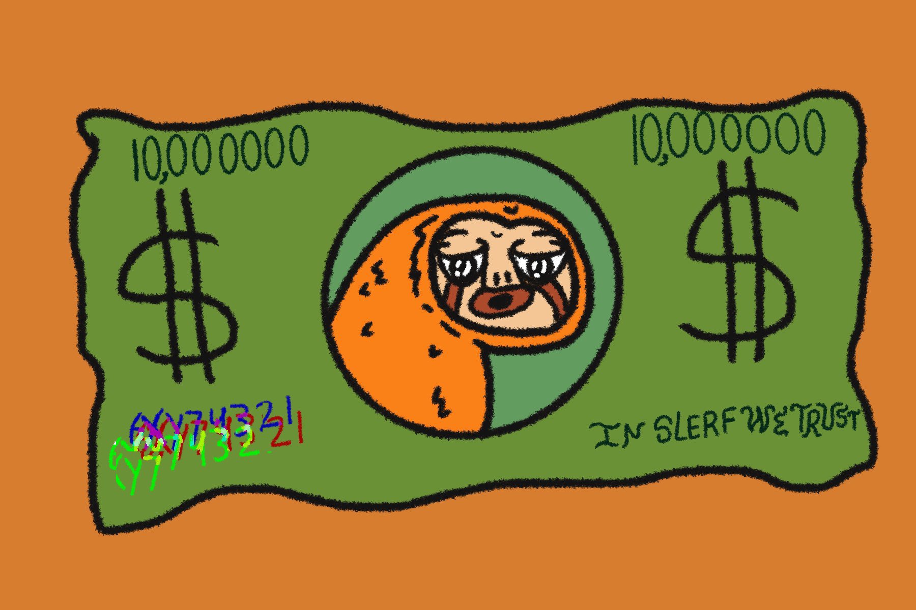 slerf token image with dollar and sloth in center