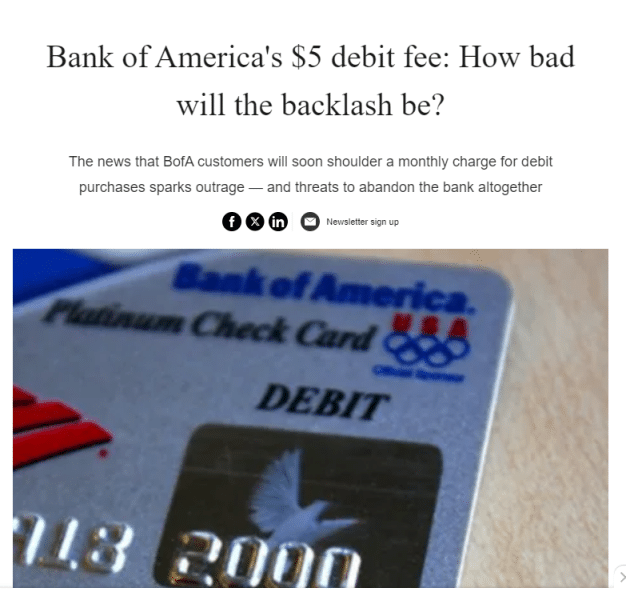 $5 debit card fee article headline