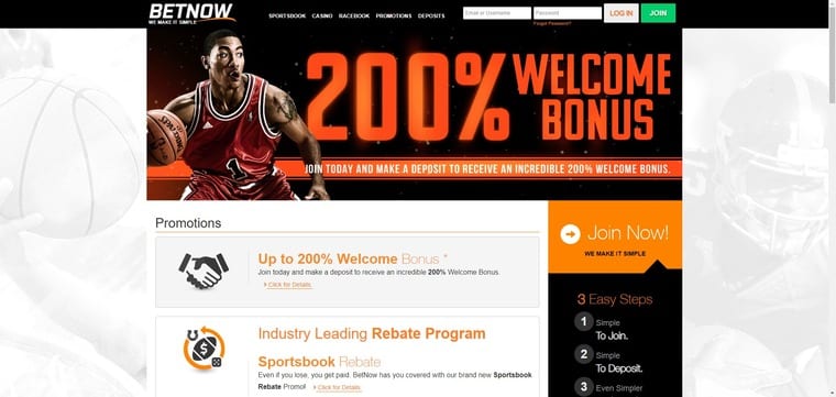 A screenshot of the BetNow Welcome Bonus page