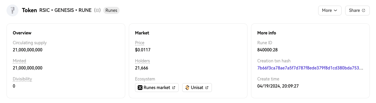 Bitcoin Runes named RSIC