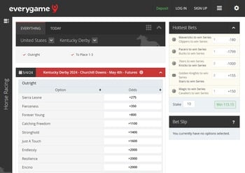 The Everygame Kentucky Derby betting section