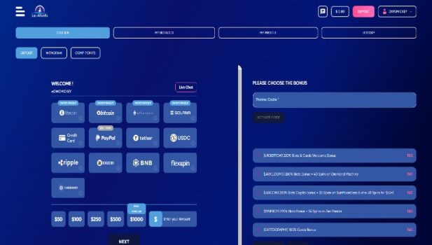 Depositing at Las Atlantis via one of the various supported payment methods