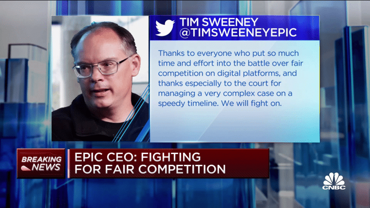 Tim Sweeney's tweet on the news