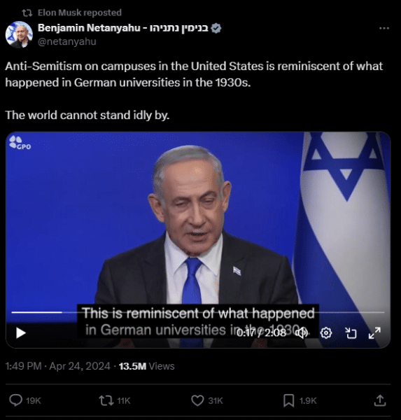 elon musk retweeting netanyahu