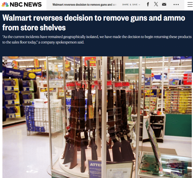 Walmart resumes selling guns and ammo