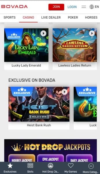 A screenshot of the Bovada Casino homepage