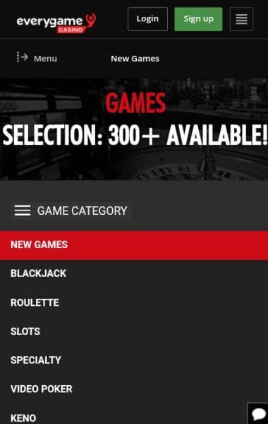 A screenshot of the Everygame Casino homepage