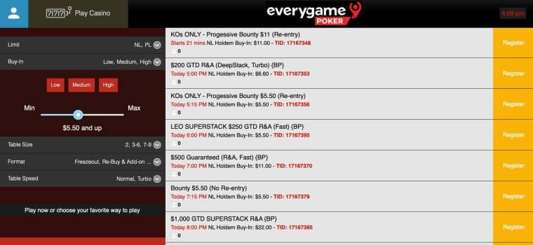 Online Tournaments at Everygame