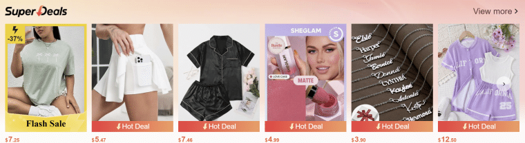 shein hot deals screenshot