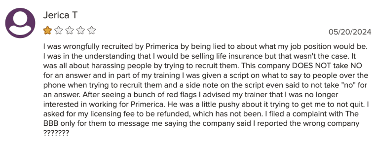 BBB primerica complaint