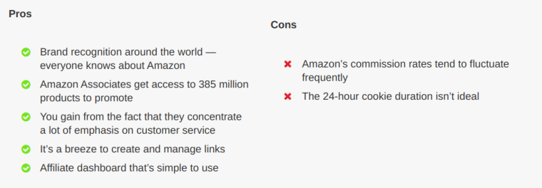 Amazon affiliate program pros and cons