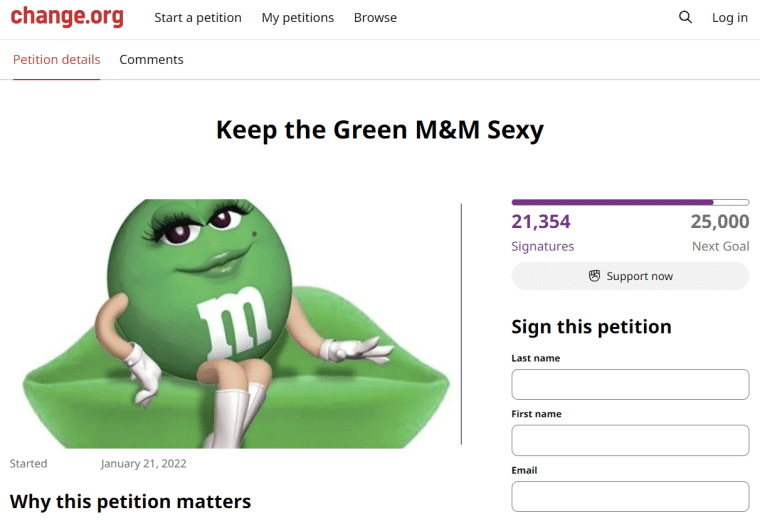 change dot org m&m controversy