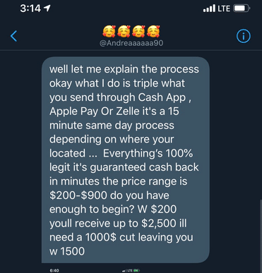 Cash App scam example screenshot