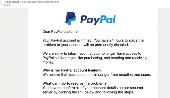 Fake PayPal email phishing scam