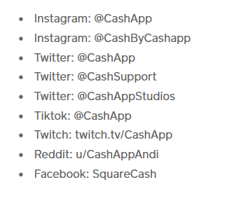 Cash App's official accounts