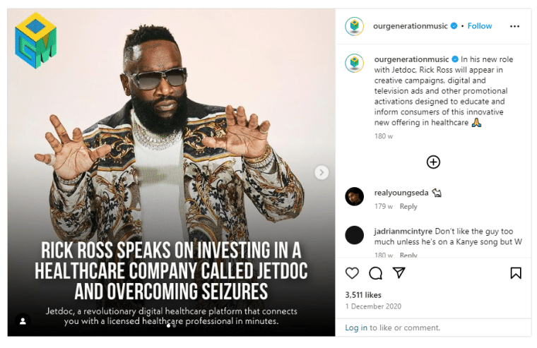Rick Ross Instagram post about investing