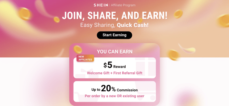 Shein affiliate program website materials