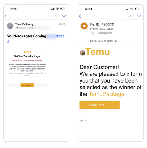 fake Temu email