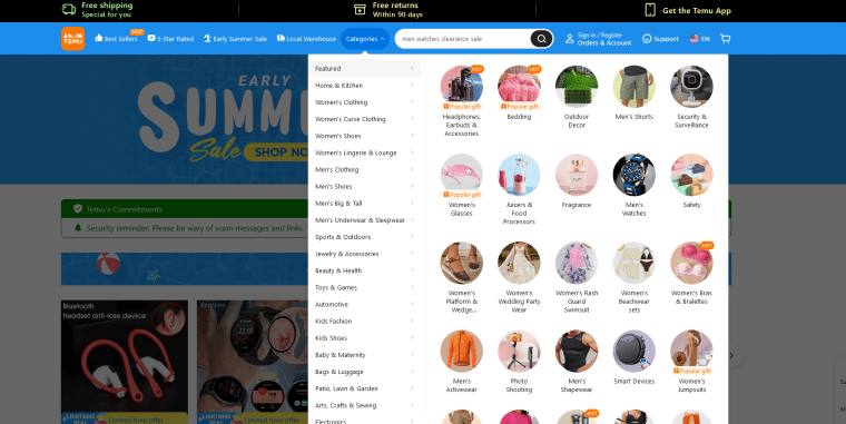 Temu homepage screenshot
